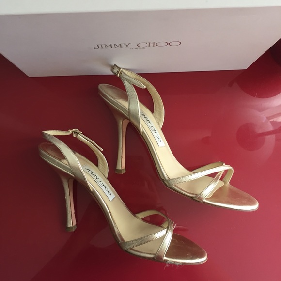 Jimmy Choo Gold Napa Leather Jasmine Sandals - Picture 2 of 6